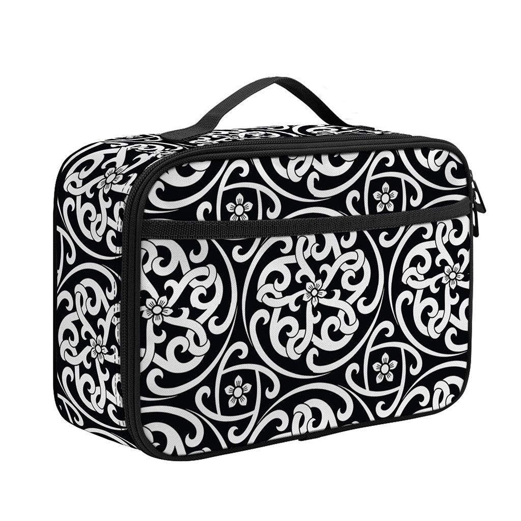 Black And White Celtic Pattern Print Portable Lunch Bag