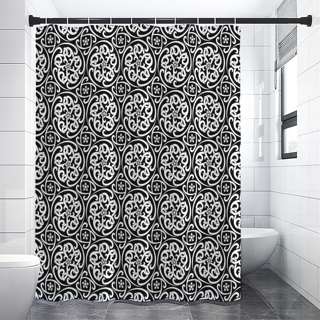 Black And White Celtic Pattern Print Premium Shower Curtain