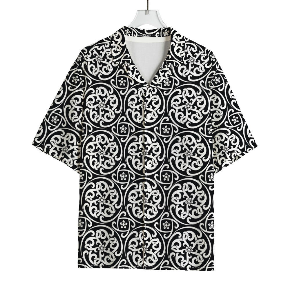 Black And White Celtic Pattern Print Rayon Hawaiian Shirt