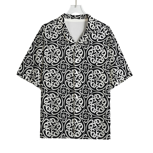 Black And White Celtic Pattern Print Rayon Hawaiian Shirt