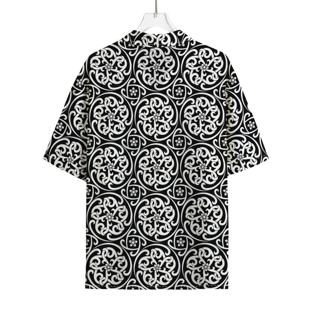 Black And White Celtic Pattern Print Rayon Hawaiian Shirt