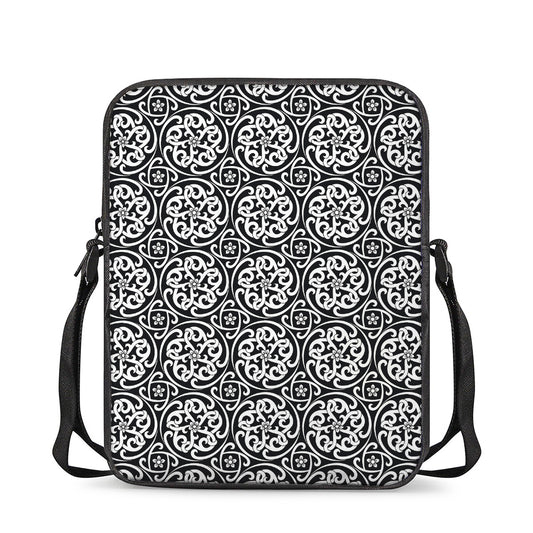Black And White Celtic Pattern Print Rectangular Crossbody Bag