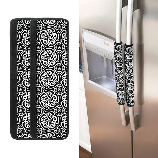 Black And White Celtic Pattern Print Refrigerator Handle Covers