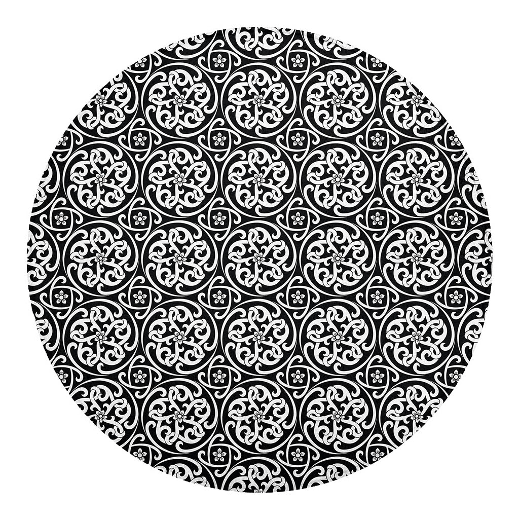 Black And White Celtic Pattern Print Round Blanket