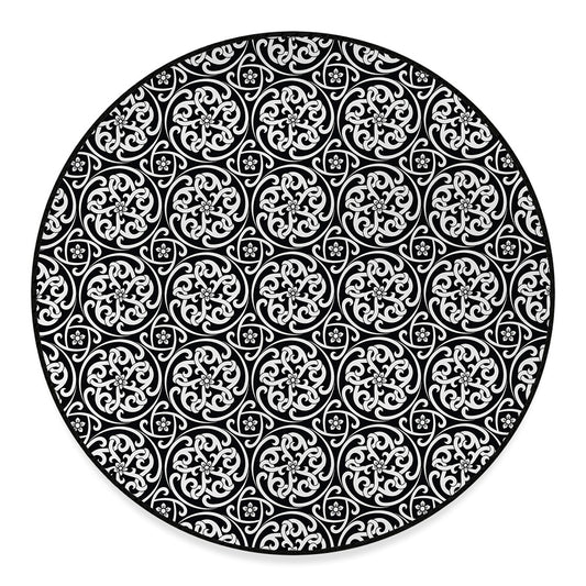 Black And White Celtic Pattern Print Round Floor Mat
