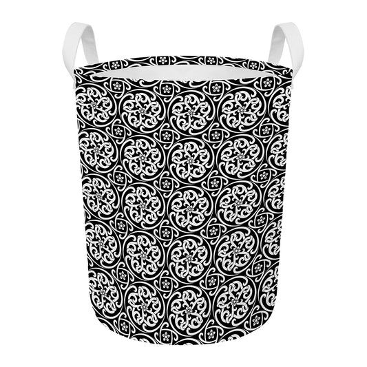 Black And White Celtic Pattern Print Round Laundry Basket