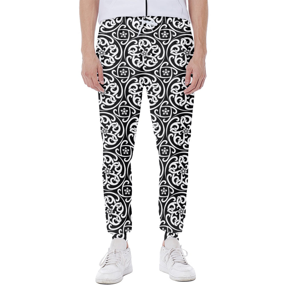 Black And White Celtic Pattern Print Scuba Joggers