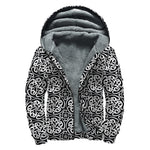 Black And White Celtic Pattern Print Sherpa Lined Zip Up Hoodie