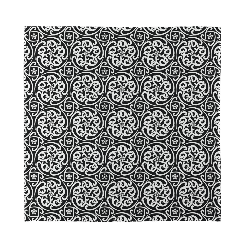 Black And White Celtic Pattern Print Silk Bandana