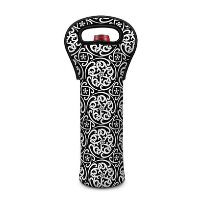 Black And White Celtic Pattern Print Single Neoprene Wine Tote