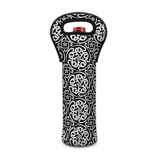 Black And White Celtic Pattern Print Single Neoprene Wine Tote