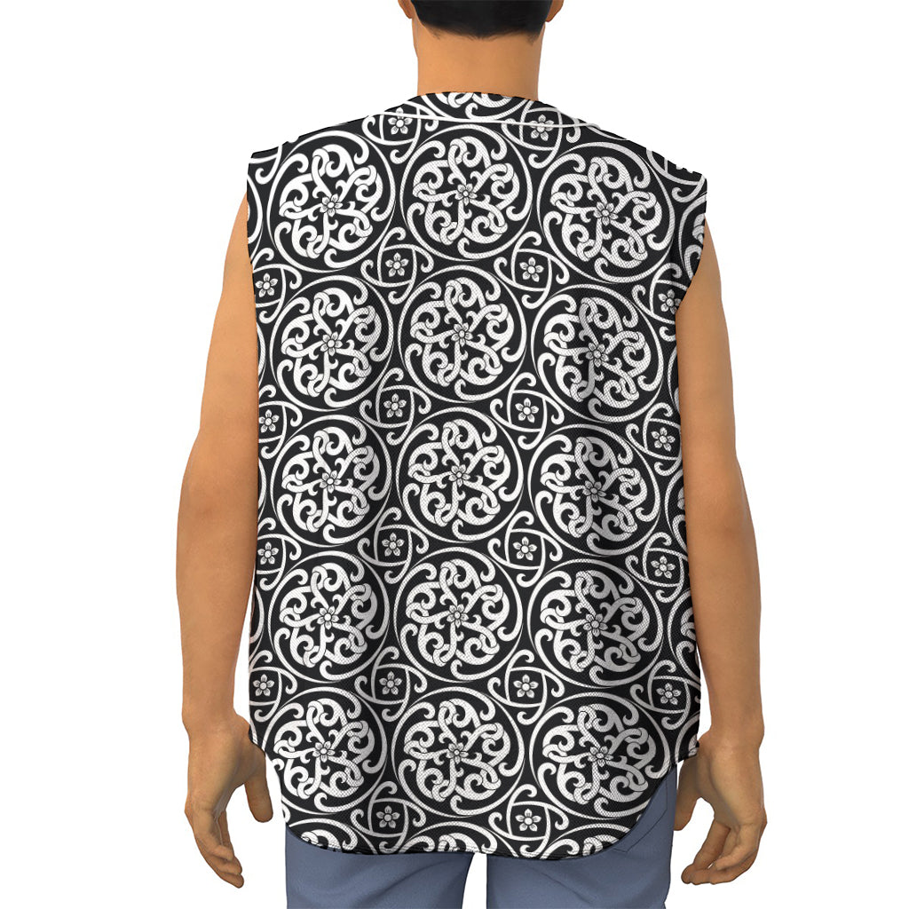 Black And White Celtic Pattern Print Sleeveless Baseball Jersey