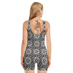 Black And White Celtic Pattern Print Sleeveless One Piece Swimsuit