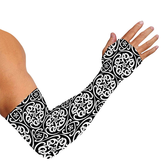 Black And White Celtic Pattern Print Sun Protection Arm Sleeves