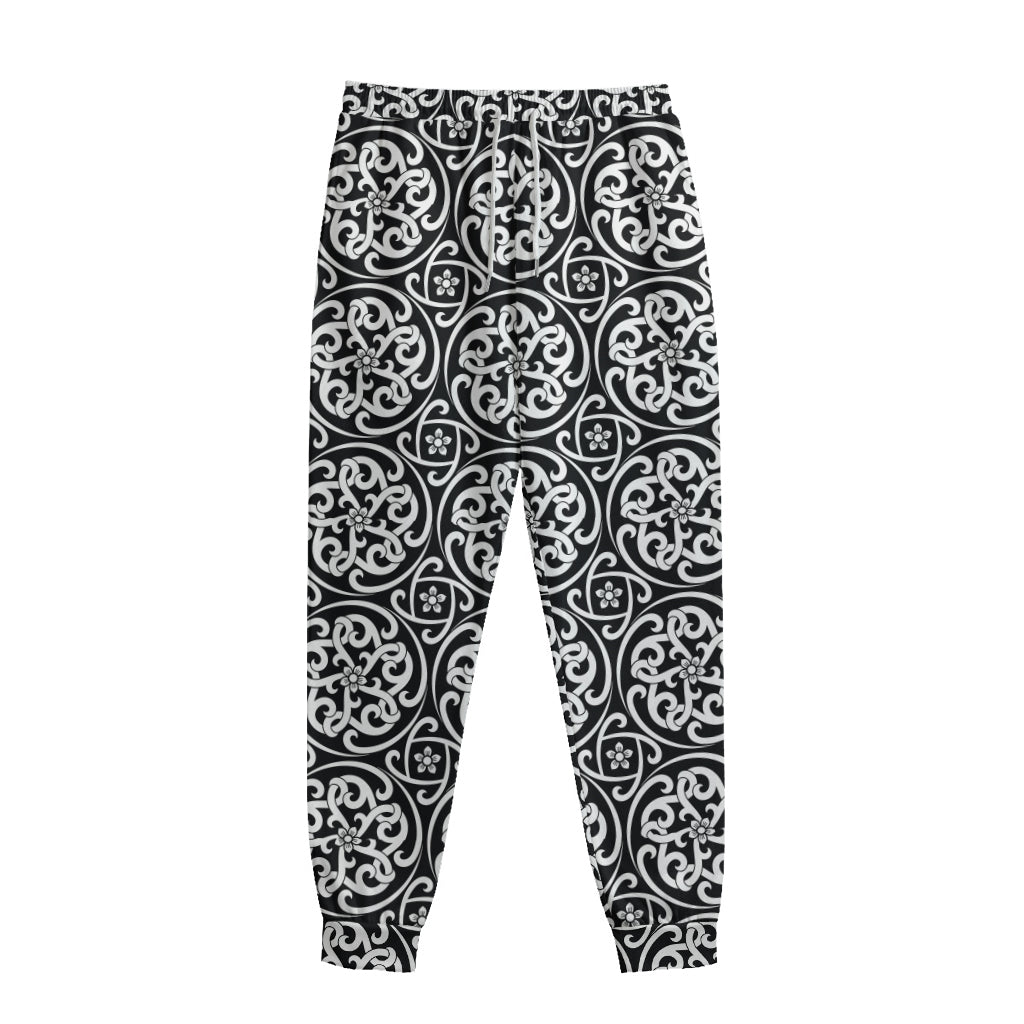 Black And White Celtic Pattern Print Sweatpants