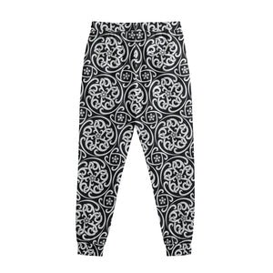 Black And White Celtic Pattern Print Sweatpants