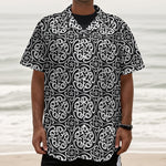 Black And White Celtic Pattern Print Textured Short Sleeve Shirt
