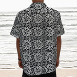 Black And White Celtic Pattern Print Textured Short Sleeve Shirt