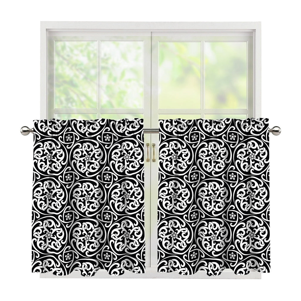 Black And White Celtic Pattern Print Tier Curtains