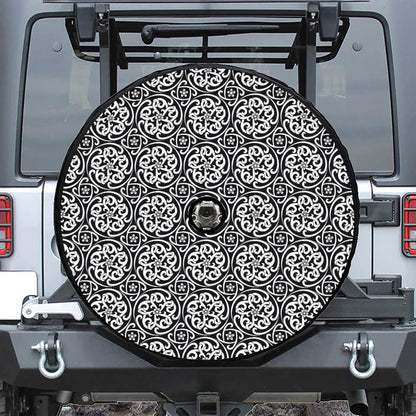 Black And White Celtic Pattern Print Tire Cover With Camera Hole