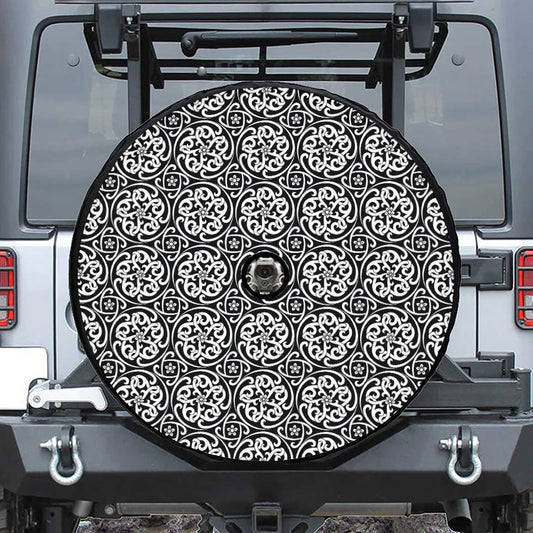 Black And White Celtic Pattern Print Tire Cover With Camera Hole