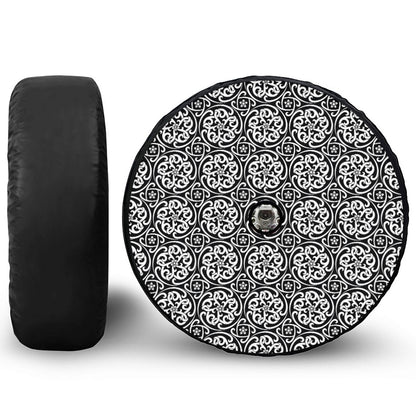 Black And White Celtic Pattern Print Tire Cover With Camera Hole