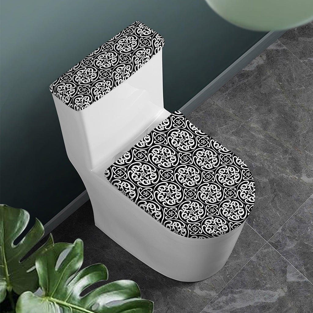 Black And White Celtic Pattern Print Toilet Lid And Tank Cover Set