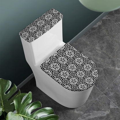 Black And White Celtic Pattern Print Toilet Lid And Tank Cover Set