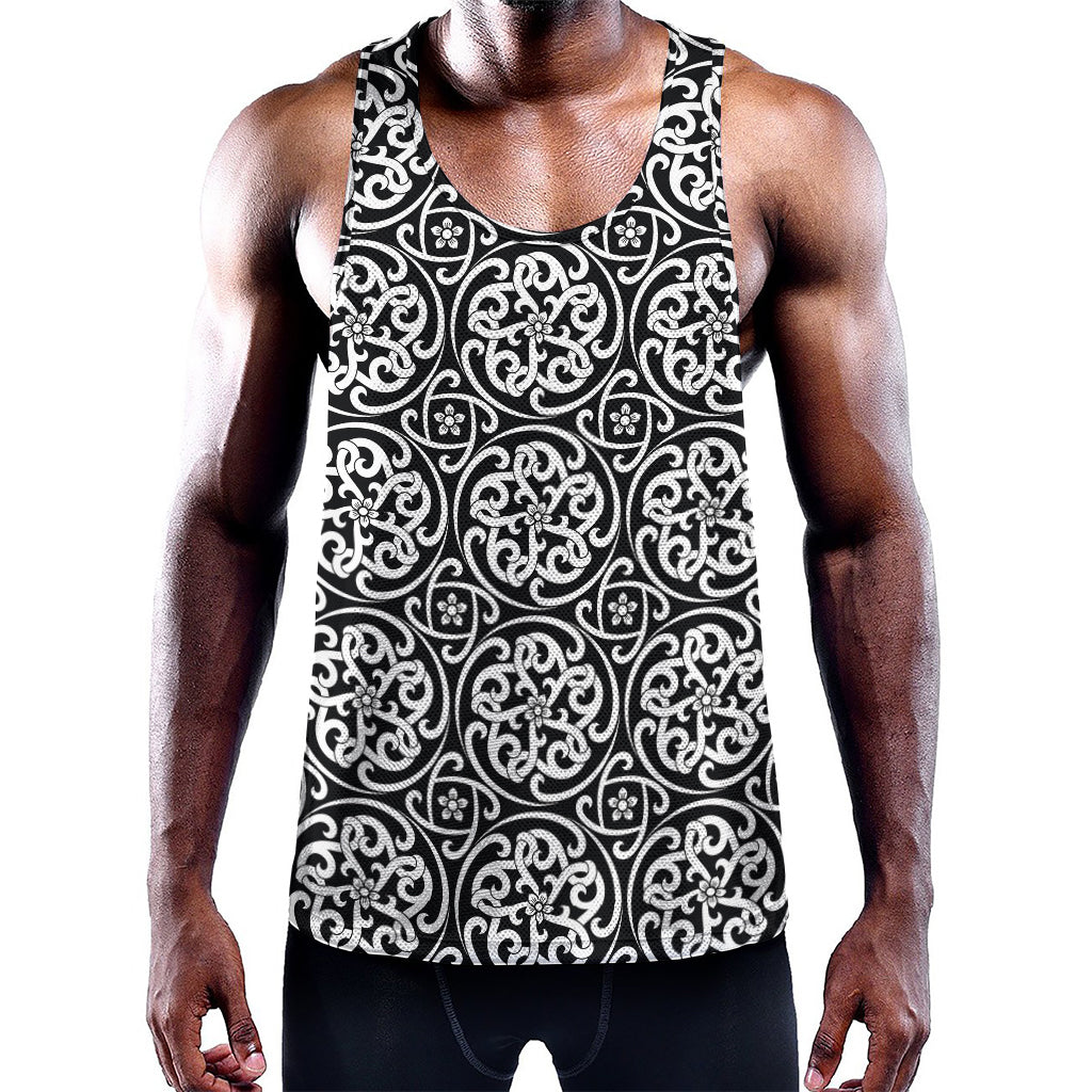 Black And White Celtic Pattern Print Training Tank Top