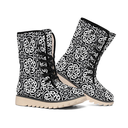 Black And White Celtic Pattern Print Winter Boots