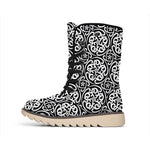 Black And White Celtic Pattern Print Winter Boots