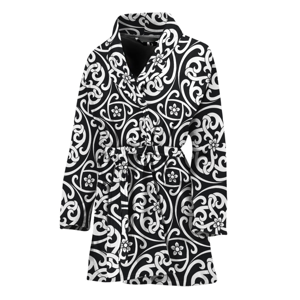 Black And White Celtic Pattern Print Women's Bathrobe