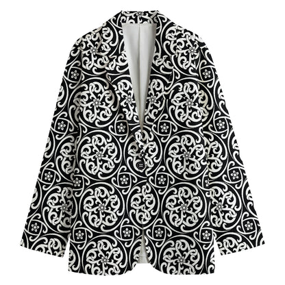 Black And White Celtic Pattern Print Women's Cotton Blazer
