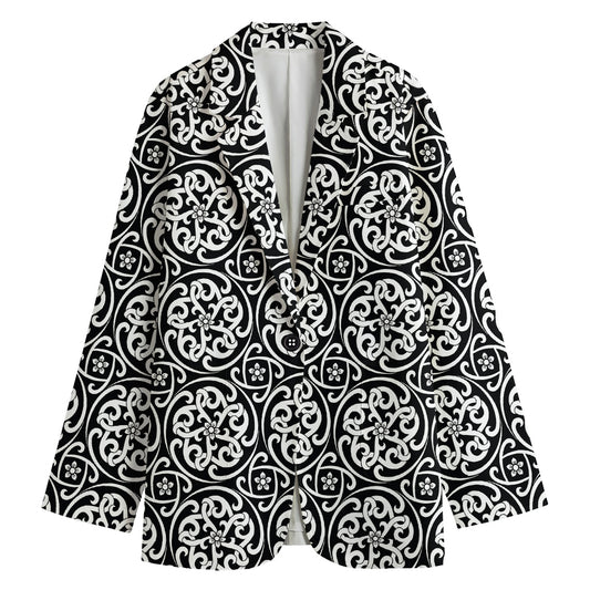 Black And White Celtic Pattern Print Women's Cotton Blazer