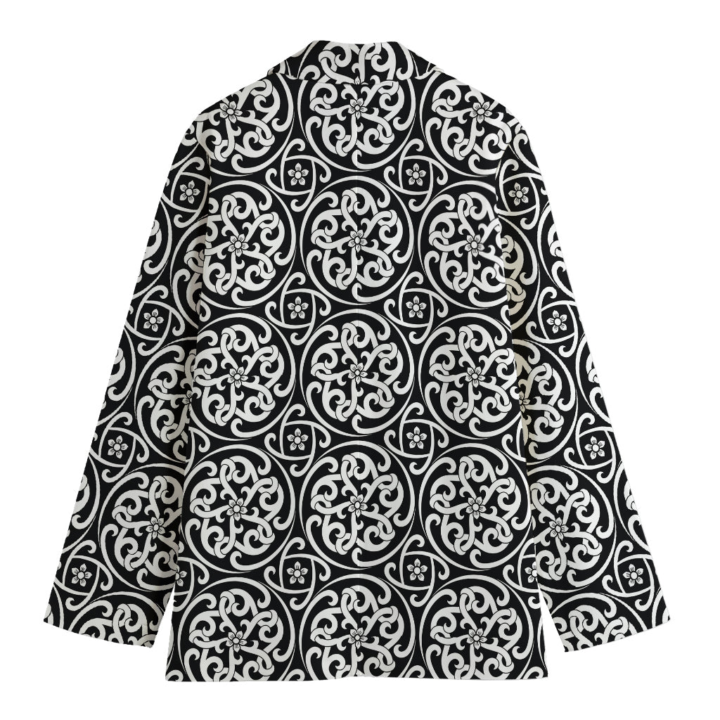 Black And White Celtic Pattern Print Women's Cotton Blazer