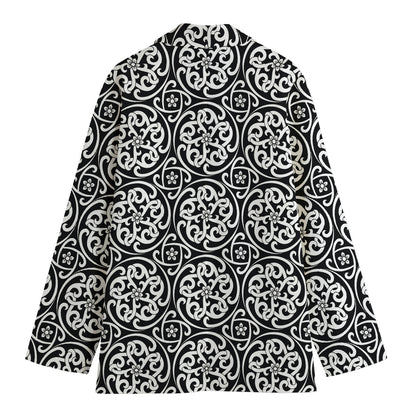 Black And White Celtic Pattern Print Women's Cotton Blazer