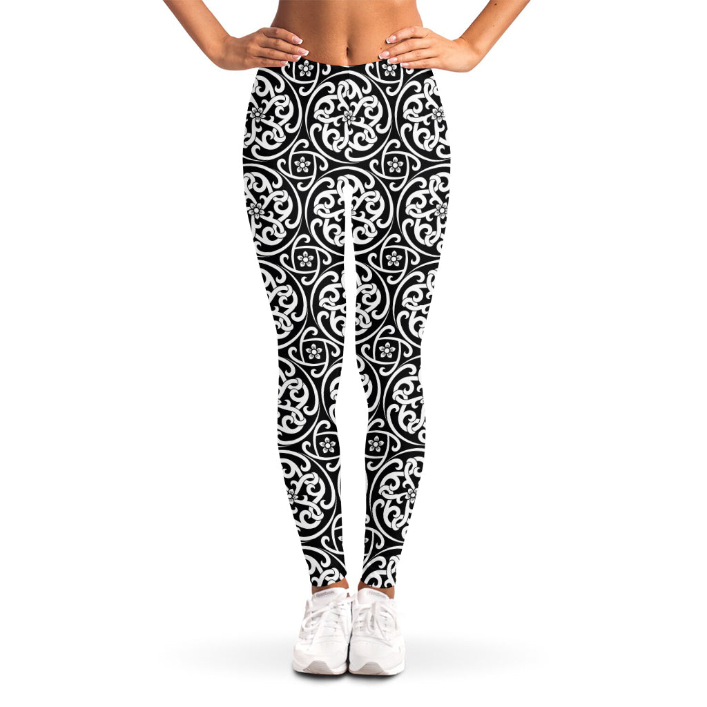 Black And White Celtic Pattern Print Women's Leggings