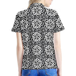 Black And White Celtic Pattern Print Women's Polo Shirt