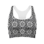 Black And White Celtic Pattern Print Women's Sports Bra