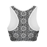 Black And White Celtic Pattern Print Women's Sports Bra