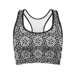 Black And White Celtic Pattern Print Women's Sports Bra