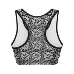 Black And White Celtic Pattern Print Women's Sports Bra
