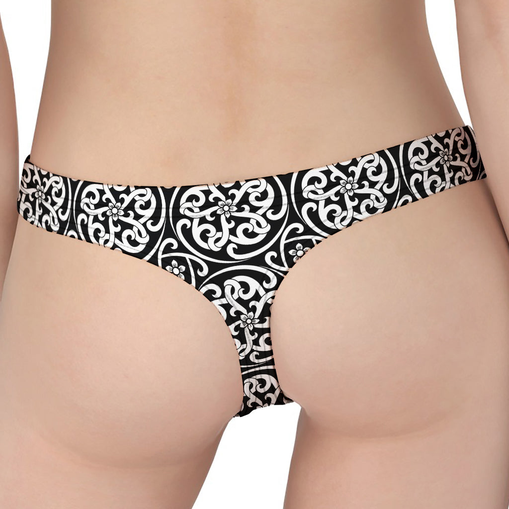 Black And White Celtic Pattern Print Women's Thong