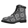 Black And White Celtic Pattern Print Padded Collar Lace Up Boots