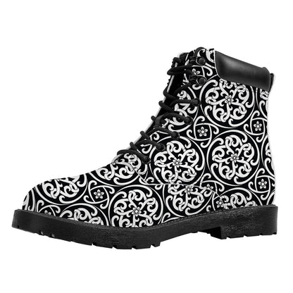 Black And White Celtic Pattern Print Work Boots
