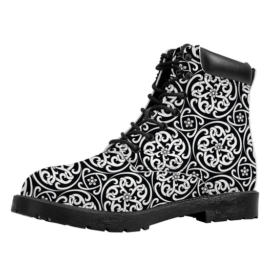 Black And White Celtic Pattern Print Work Boots