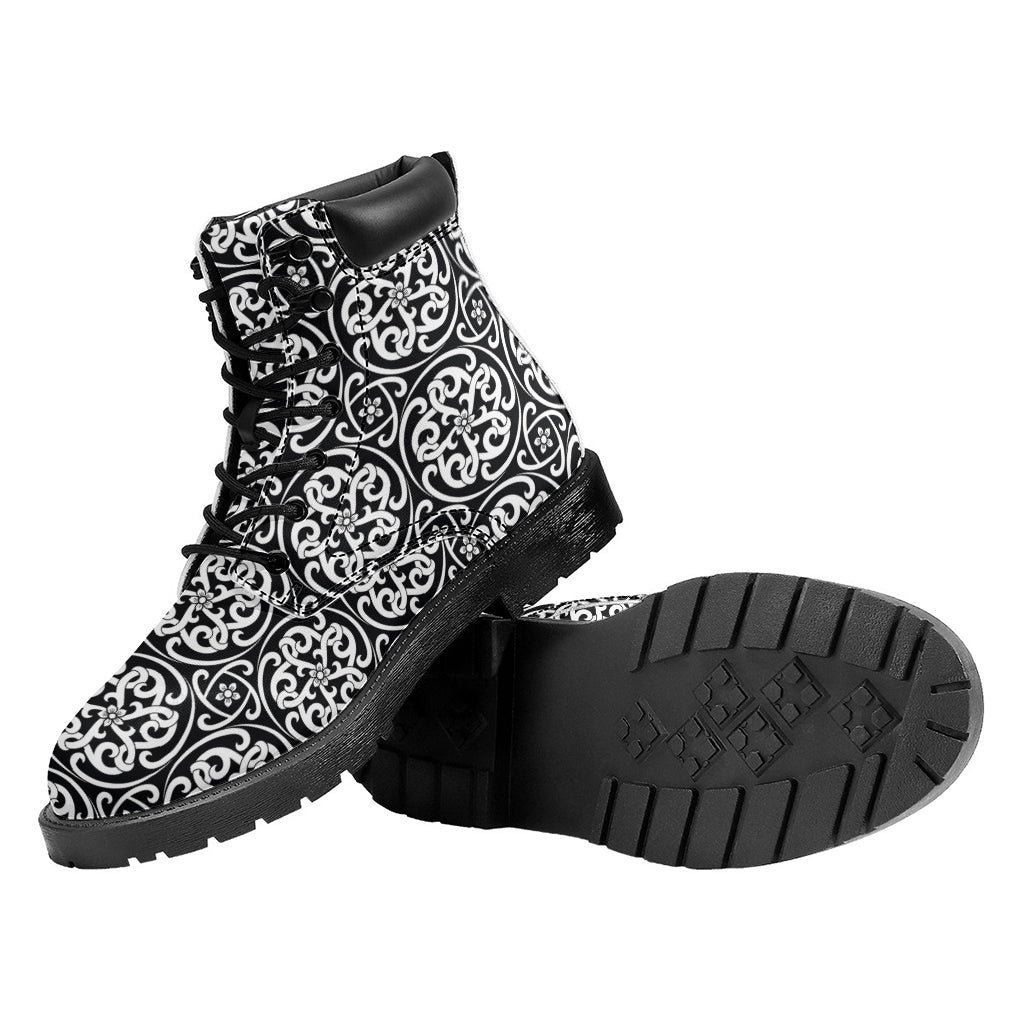 Black And White Celtic Pattern Print Work Boots