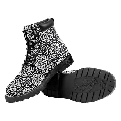 Black And White Celtic Pattern Print Work Boots