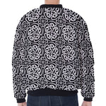 Black And White Celtic Pattern Print Zip Sleeve Bomber Jacket