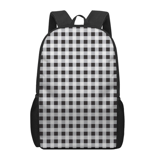 Black And White Check Pattern Print 17 Inch Backpack